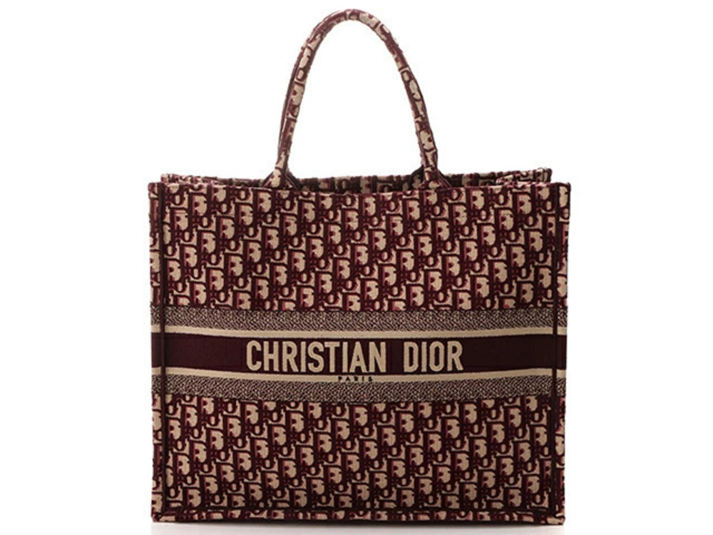Christian Dior Book Tote Bag Bordeaux Purple Brown Canvas